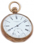 Relógio de bolso, marca PATEK PHILIPPE-GENEVE, em ouro amarelo 18K, contrastado e numerado 100.969, medindo  50 mm. Peso total 106,2 gr.