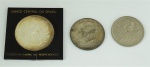 Lote com 3 diferentes moedas, Brasil prata 18 gr, Brasil níquel 10,2 gr, Americana prata 12,4 gr