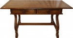Mesa em estilo Velha Bahia , em madeira nobre, com 2 gavetas e puxadores de ferro ( necessita restauro). No estado. Medidas 79 x 160 x 84 cm