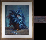 ANTENOR FINATTI. "Hortencias azuis",óleo s/tela, 92 x 73 cm. Assinado. Emoldurado, 121 x 102 cm.