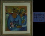 HUMBERTO DA COSTA. "Duas mulheres", óleo s/tela, 80 x 50 cm. Assinado. Emoldurado, 85 x 75 cm.