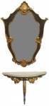 Aparador com espelho , estilo Luis XV, madeira de Lei entalhada e patinada, tampo em mármore entalhado e polido. Medidas: aparador 45 x 55 x 25 cm   espelho 75 x 55 cm.