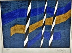 ALFREDO VOLPI. "Bandeirinhas e mastros" serigrafia, tiragem 59/100, 34 x 27 cm. Assinado. Emoldurado com vidro, 40 x 47 cm.
