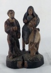 Sagrada Família - Fuga do Egito, grupo escultórico em madeira policromada, med. 21 cm, Brasil séc. XVIII / XIX