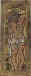 Porta de madeira entalhada com figura de Cristo . No estado. Medidas 147 x 60 cm.