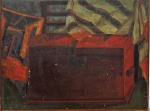 IVAN MARQUETTI. "Arca vermelha", óleo s/madeira, 55 x 73,5 cm. Assinado, localizado e datado, Ouro Preto 1963.
