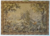 Tapeçaria Gobelin, decorado com"Cena campestre com aves, cão de caça, frutas, árvores, rios e pontes", medindo 1,57 x 2,25 m