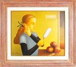ADILSON SANTOS. " Menina com espelho", osmdf, medindo 71 x 59 cm. Assinado e datado.(APTO)