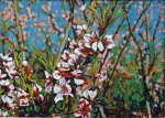 ANGELA ROMANELLI. "Flores do Pessegueiro" , acrílico s/tela, 50 x 70 cm. Assinado no cid.