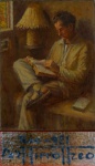 ARTHUR TIMOTHEO DA COSTA. "Leitura", óleo s/tela, 57 x 40 cm. Assinado e datado, 1990. Emoldurado,83 x 66 cm.