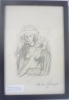 NETINHA RODRIGUES "Mulher com pombas" desenho a lápis,medindo  32 x 23 cm. Assinado datado 1978 c.i.d. Emoldurado com vidro, 35 x  25 cm