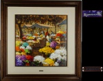 ARMANDO ROMANELLI. "Feira de flores", óleo s/tela, 60 x 60 cm. Assinado e datado , 1988. Emoldurado, 95 x 95 cm.