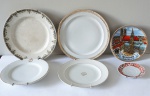 Lote com seis pratos para parede em porcelana diversas. Diâm. maior 23 cm e menor 10 cm.(APTO)