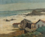 PANCETTI. "Praia", óleo s/tela , 55 x 65 cm. Assinado e datado, 1945. No verso apresenta desenho e assinatura.