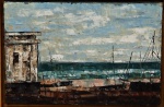 JOSE PAULO. "Barcos , mar, e céu", óleo s/tela, 16 x 24 cm. Assinado, intitulado e datado no verso, 68 . Emoldurado, 19 x 27 x 6 cm.