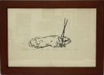 CARLOS SCLIAR . "Porca na cangalha", serigrafia, 30 x 45 cm. Assinada, intitulada e datada, 1970, pelo próprio autor a lápis. Emoldurada com vidro, 39 x 53 cm.