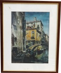 ANTONIO CUNHA DA ROCHA. " Canale della Pergola - Veneza", prova do artista , tiragem 01/05, 37 x 27 cm . Assinado no verso, dedicatória e datado, 95.Emoldurado,  55 x 46 cm