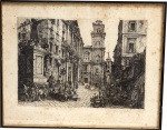 LIN BIANCHI  BARRIVIERA. " Napoli - San Lorenzo Maggiore", litografia, 36 x 46 cm. ( no estado). Assinado . Emoldurado com vidro, 39 x 49 cm.