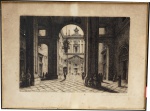 LIN BIANCHI  BARRIVIERA. " Napoli.Il Monte di Pietá Antica Sede del Barrio", litografia, 36 x 46 cm. ( no estado). Assinado . Emoldurado com vidro, 39 x 49 cm.