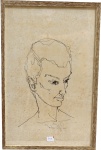 MALCOM. "Perfil masculino", desenho em pilot sobre papel, 55 x 35 cm. ( manchas do tempo). Assinado. Emonduado com vidro, 62 x 41 cm.