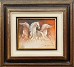 SATYRO MARQUES. "Cavalos", óleo s/tela, 19 x 24 cm. Assinado no cid e verso, 1992. Emoldurado, 44 x 49 cm.