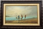 IVO BLASI. "Pescadores", óleo s/tela, 40 x 70 cm. ( furo na tela). Assinado no cid. Emoldurado, 63 x 93 cm.