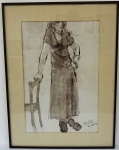 JEAN PAUL WANYLY. "Figura feminina", nanquim, 53 x 35 cm. Assinado, localizado e datado, Bruxelas, 77. Emoldurado , 69 x 52 cm.