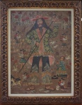 Cusquenho. "Pastor com muitos elementos", óleo s/tela,  80 x 60 cm. Emoldurado, 96 x 77 cm.