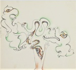 Iara Marçal -"Figuras", tec. mista, assinado 74, med. 22 x 20 cm