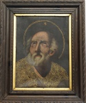 Atribuído . Melchor Pérez de Holguín." São Pedro", óleo s/tela, 62 x 40 cm. (tela com pequenos furos). Emoldurado, 62 x 60 cm.
