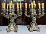 Par de candelabros em prata portuguesa , contraste Aguia, adaptados para luz elétrica para 9 velas. Medidas 60 x 40 x 40 cm. Peso total aprox. 10 kg