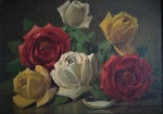Gastão Formenti - "Rosas", óleo sobre tela, assinado c.i.d. Rio 1973. Medidas 16 x 22 cm, moldura 30 x 35 cm.