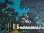 Francisco Oswald - "Paisagem com portão", óleo sobre eucatex, assinado c.i.d. Medidas 30 x 40 cm, moldura 62 x 71 cm.