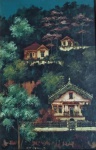 Francisco Oswald - "Paisagem com casas", óleo sobre eucatex, assinado c.i.e. Medidas 30 x 20 cm, moldura 51 x 41 cm.