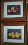 Evilásio Lopes - Pedent - "Frutas", óleo sobre tela, assinado c.i.e. 1980. Medidas 12 x 16 cm, molduras 26 x 30 cm.