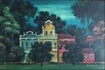 Francisco Oswald - "Paisagem com casas", óleo sobre eucatex, assinado c.i.d. Medidas 20 x 30 cm, moldura 39 x 48 cm.