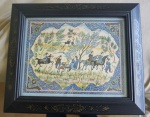 Quadro decorativo persa, tapeçaria emoldurada c/ vidro, med 27x32 cm