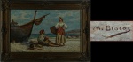 M.BROCOS. "Pescadores napolitanos",óleo s/tela, 39 x 63  cm. Assinado. Emoldurado, 54 x 77 cm.