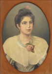 L.BURJAN. "Retrato de senhora ", óleo s/madeira, 70 x 50 cm. Assinado. Emoldurado, 94 x 73 cm.