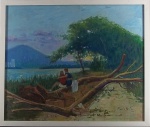 RICARDO NEWTON. "Fim de Tarde", óleo s/madeira, 49 x 58 cm. Assinado e datado na frente e verso. 2014. Emoldurado, 54 x 64 cm.