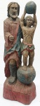 ARTE POPULAR. Imagem  em madeira entalhada e policromada representando São Jose de Botas e o Menino Deus. Alt. 113 cm
