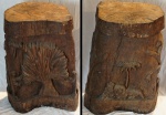 ARTE POPULAR. Base de madeira  entalhada representando a simbologia de Adão e Eva no Paraiso. Alt. 72 x 36 cm.