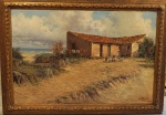 LIBINO FERRAZ (1877-1951) ." Paisagem de Cabo Frio", óleo s/ tela,  96 x 145 cm. Assinado e datado do c.i.d. de 1929. Emoldurado, 120 x 168 cm. Moldura no estado.