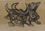 MARCELO GRASSMAN. "Animais Fantásticos", xilografia, tiragem 2/6, 45 x 62 cm. Assinado ,localizado e datado no CID, Viena 1954. Emoldurado com vidro, 54 x 74 cm.