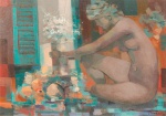 ENRICO BIANCO.  "Nú feminino com vaso de flores", óleo s/eucatex, 25 x 35 cm. Assinado e datado, 1988. Emoldurado, 65 x 76 cm.