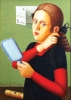 ADILSON SANTOS. " Menina segurando o cabelo", óleo s/mdf,  48 x 35 cm. Assinado. Emoldurado, 88 x 73 cm