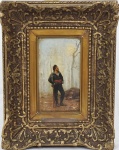 BERNE-BELLECOUR, ETIENNE(1838 - 1910). "Soldado", óleo s/madeira, 23 x 12 cm. Assinado no CIE. Emoldurado, 39 x 30 cm.