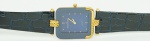 Relógio Jacques Bernard, caixa em aço com vidro azul e detalhes em dourado 26mm, pulseira de couro azul, máquina sem funcionamento.