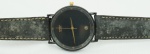 Relógio Citizen, caixa em aço preta 30mm, pulseira de couro preta ressecada, máquina sem funcionamento.