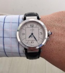 Relógio Cartier Pasha Automatic, caixa em aço 42mm, pulseira de couro preto, em perfeito estado.